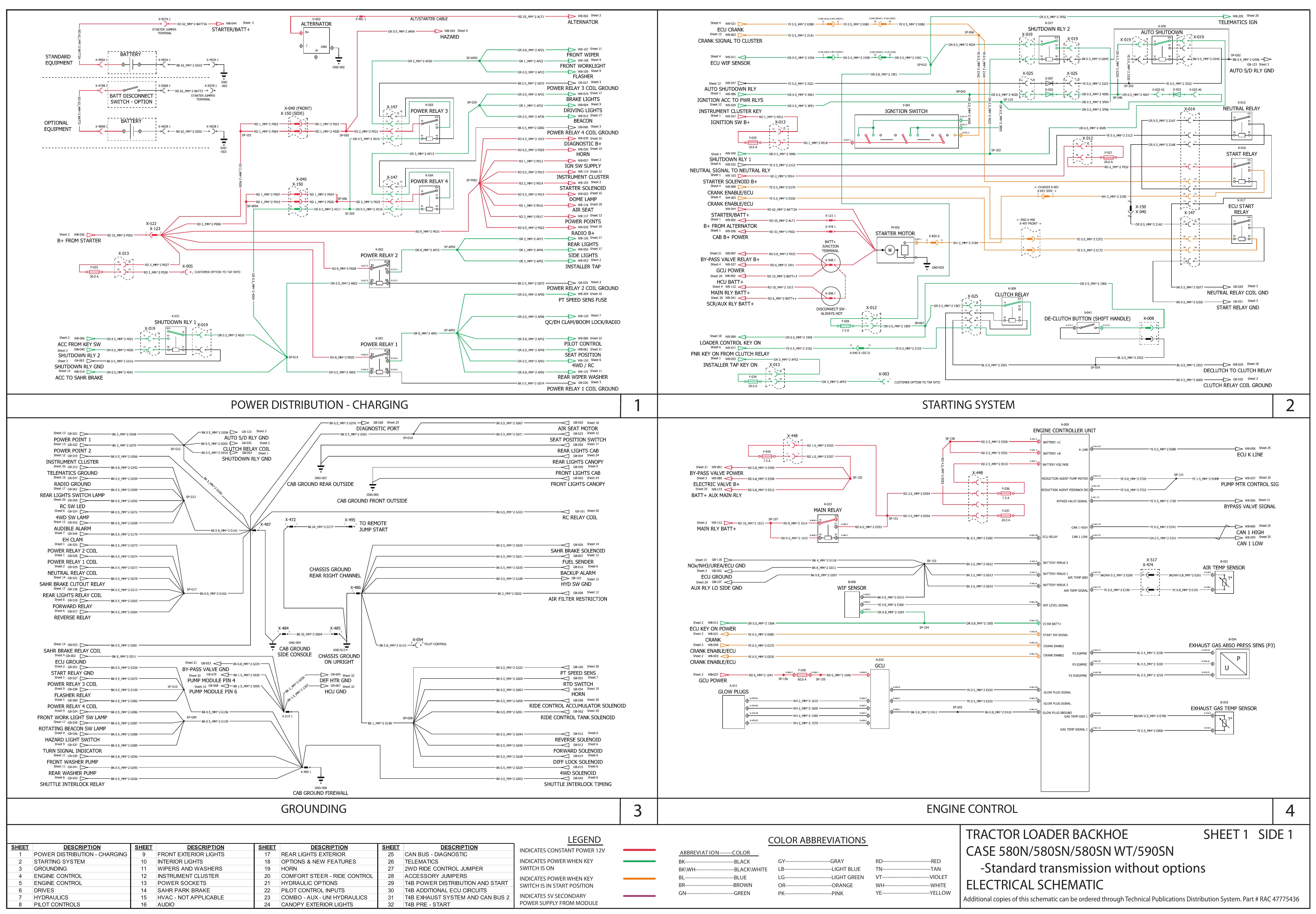 580N580SN580SN WT590SN TRACTOR LOADER BACKHOE Standard transmission without options ELECTRICAL SCHEMATIC